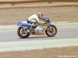Randy Mamola Riding to Victory: Randy Mamola from San Jose, California riding to victory at Laguna Seca. Although Freddie Spencer won the GP title in 1983 Randy showed the local fans the future at this local race.